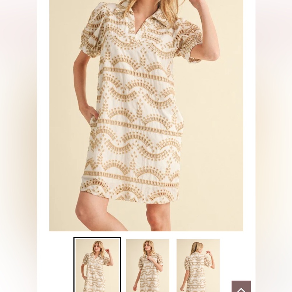 JODIFL Cream and Tan Embroidered dress